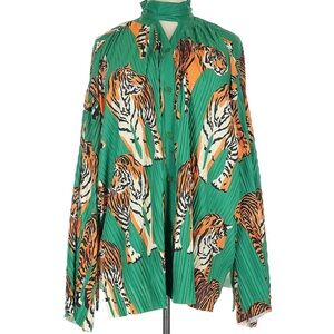 Dressed in LALA Green and Orange Tiger Print Blouse